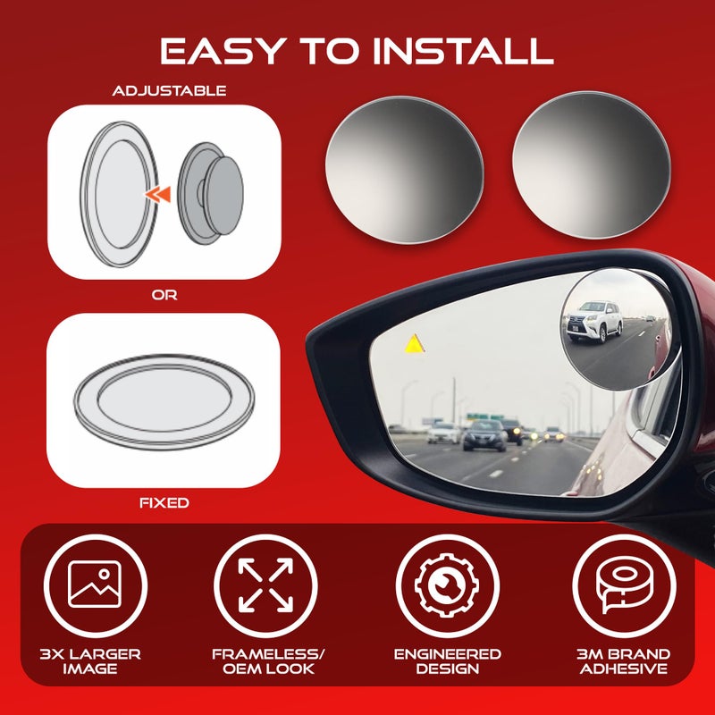 Utopicar 2.5" Unique Convex Blind Spot Side: Rear View - Truck And Car Rearview Mirror - Automotive Exterior Blindspot Accessories For Men & Women - Auto Parts (2pack) - Image 2